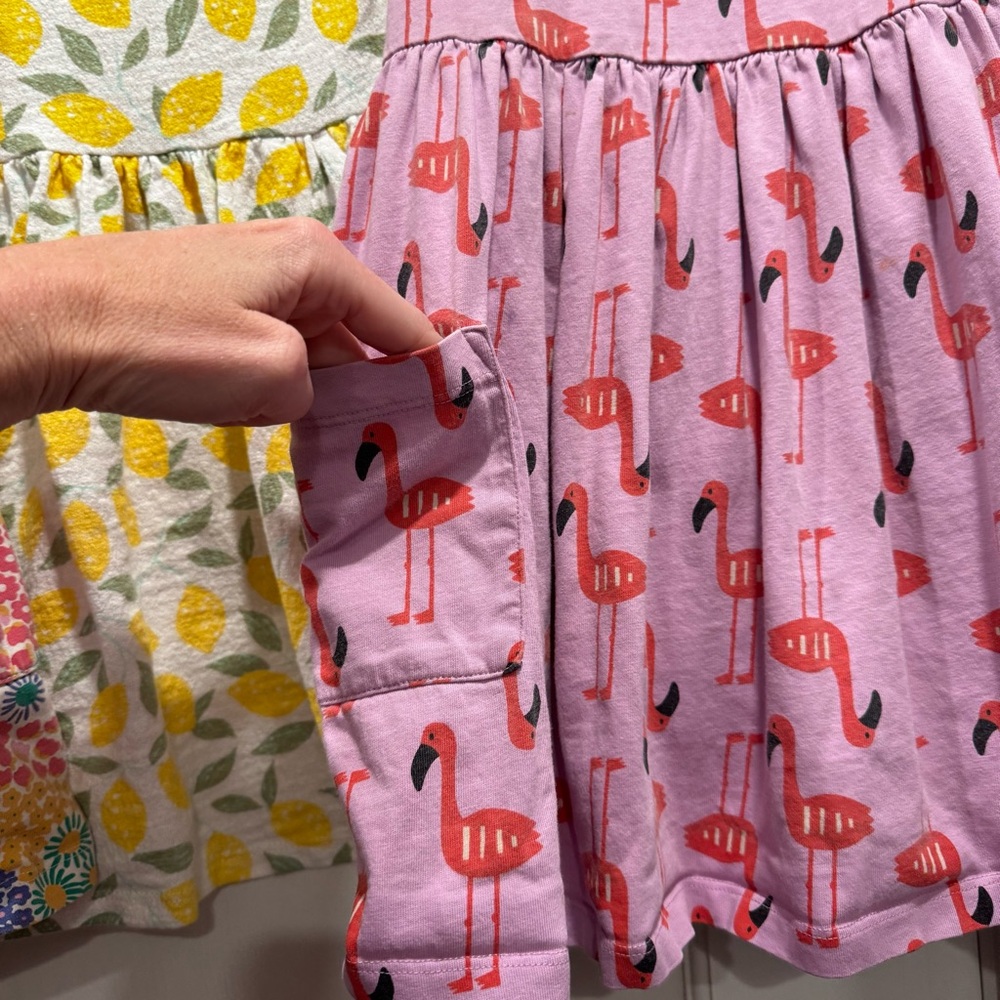 Hanna Andersson Toddler Girl Dress bundle lot 5T Flamingo Floral Lemon Cotton - Picture 3 of 16